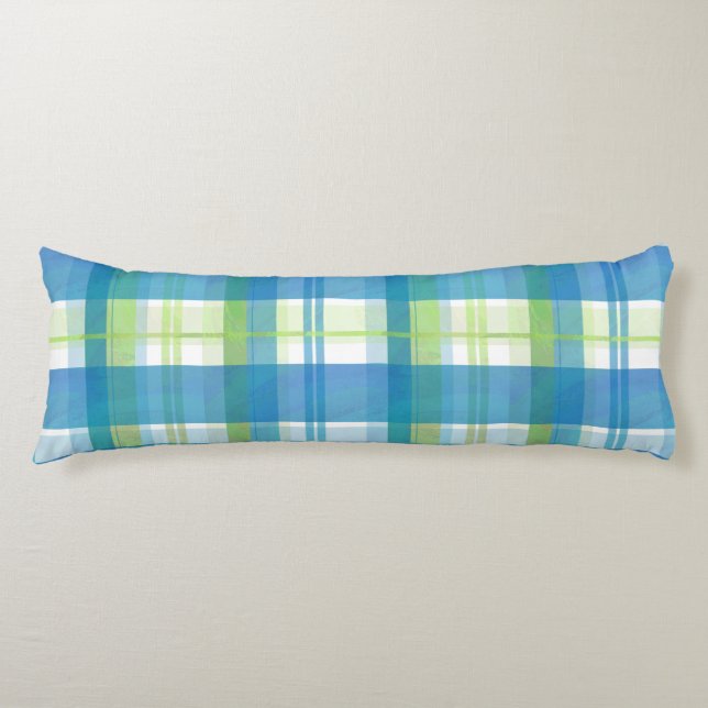 Madras Plaid Green and Blue Body Cushion (Front)