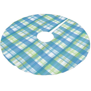 Madras Plaid Green and Blue Brushed Polyester Tree Skirt