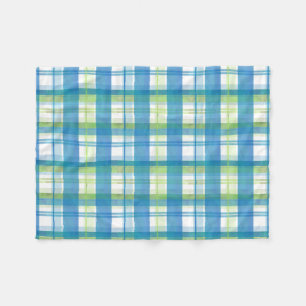 Madras Plaid Green and Blue Fleece Blanket