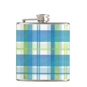 Madras Plaid Green and Blue Hip Flask