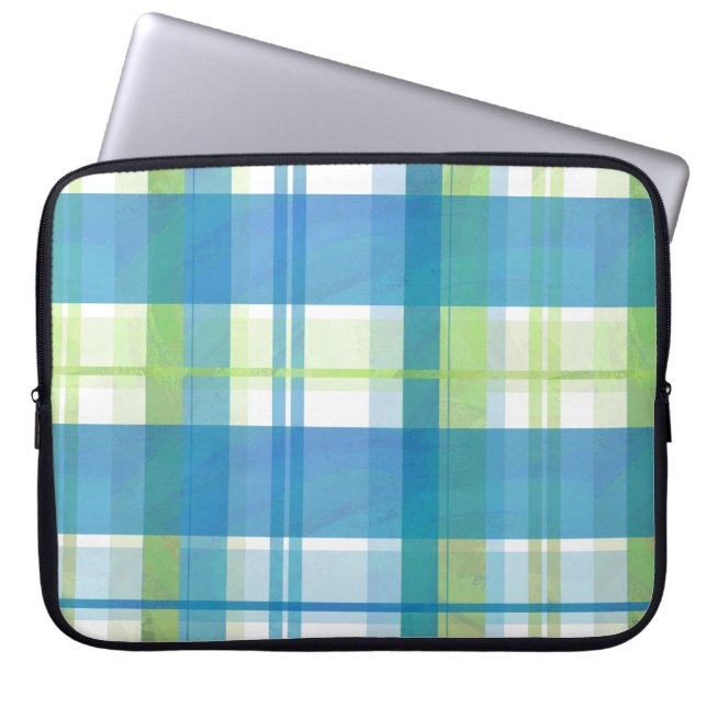 Madras Plaid Green and Blue Laptop Sleeve (Front)
