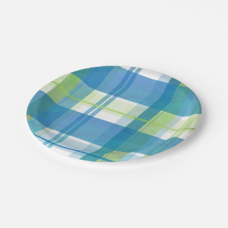 Madras Plaid Green and Blue Paper Plate