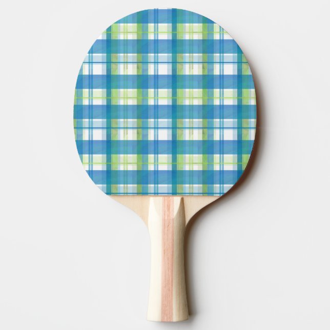 Madras Plaid Green and Blue Ping Pong Paddle (Back)