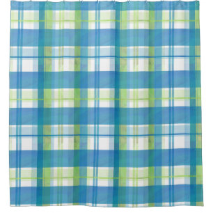 Madras Plaid Green and Blue Shower Curtain