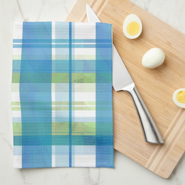 Madras Plaid Green and Blue Tea Towel (Quarter Fold)