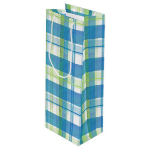 Madras Plaid Green and Blue Wine Gift Bag