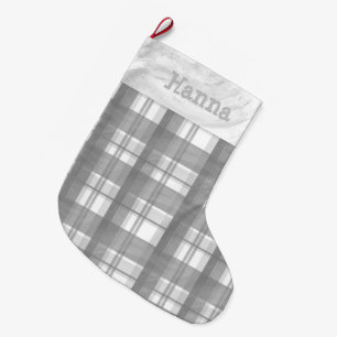 Madras Plaid Grey Large Christmas Stocking