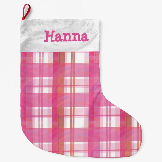 Madras Plaid Pink Large Christmas Stocking (Front)