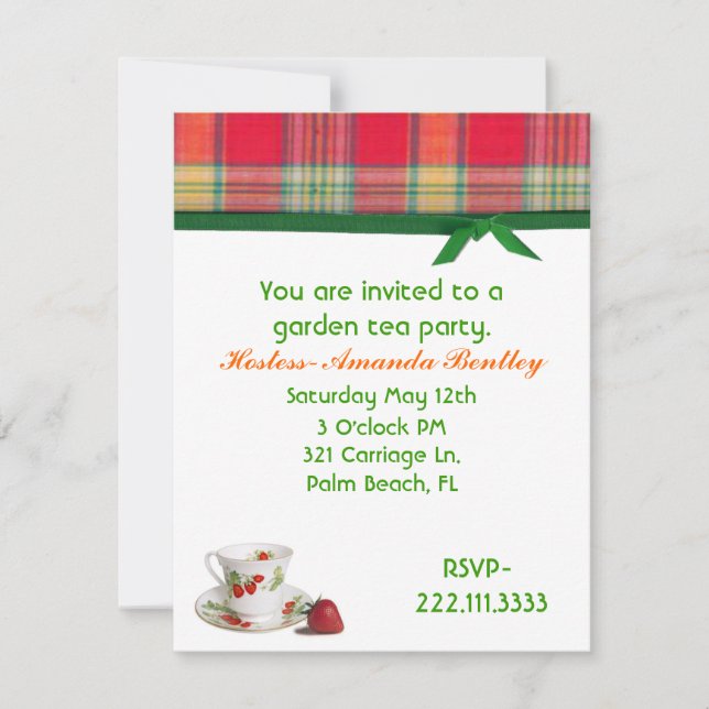 Madras Plaid Tea Party Invitation (Front)