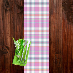 Madras Style Pink Plaid Summer Short Table Runner