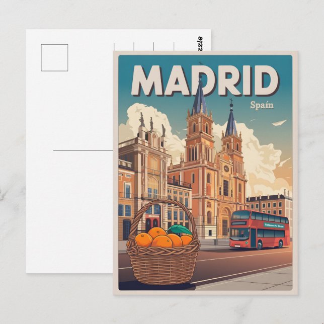 Madrid bus spain vintage travel souvenirs, gifts postcard (Front/Back)
