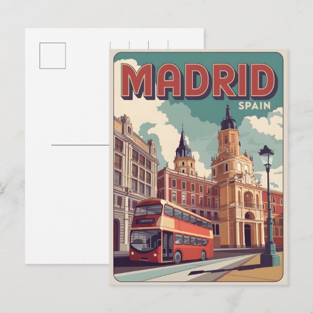 Madrid bus spain vintage travel souvenirs, gifts postcard (Front/Back)