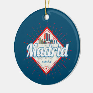Madrid Capital Spain Retro Skyline Vintage Ceramic Tree Decoration
