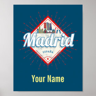 Madrid Capital Spain Retro Skyline Vintage Luggage Poster
