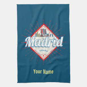 Madrid Capital Spain Retro Skyline Vintage Tea Towel