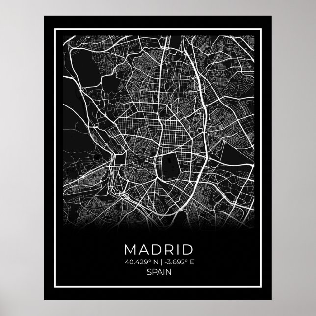 Madrid City Map - Madrid Black Map Poster (Front)