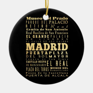 Madrid City of Spain Typography Art Ceramic Tree Decoration