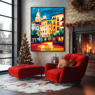 Madrid Cityscape Iconic in Abstract Fauvist style Poster