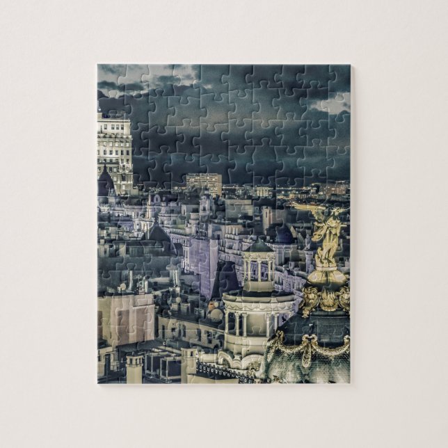 Madrid Cityscape Night Scene Aerial View Jigsaw Puzzle (Vertical)