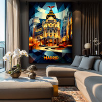 Madrid Cubist Elegance, Modern Geometric Cityscape