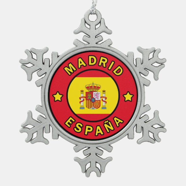 Madrid España Snowflake Pewter Christmas Ornament (Front)