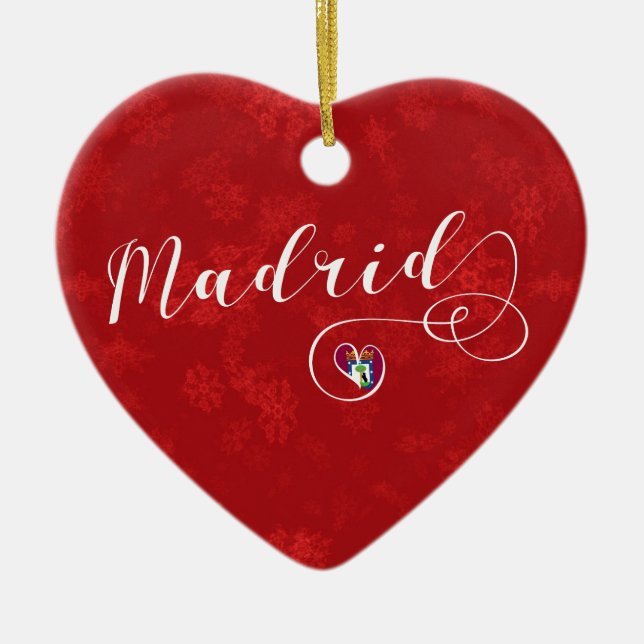 Madrid Heart, Christmas Tree Ornament, Spain Ceramic Tree Decoration (Front)