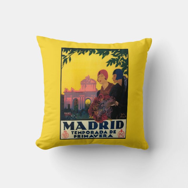 Madrid in Springtime Travel Promotional Poster Cushion (Front)