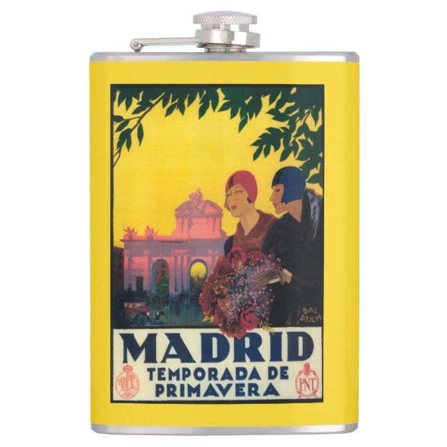 Madrid in Springtime Travel Promotional Poster Hip Flask (Front)