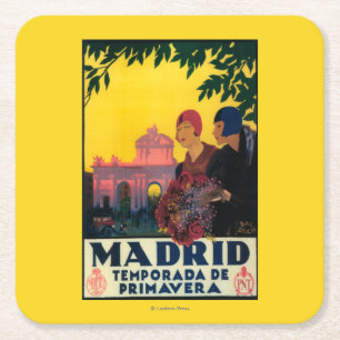 Madrid in Springtime Travel Promotional Poster Square Paper Coaster