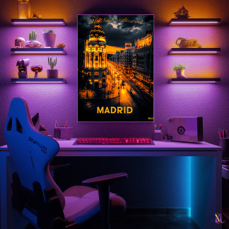 Madrid Skyline - Charcoal Monochrome Art - Urban Poster