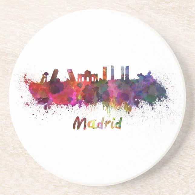 Madrid skyline in watercolor coaster (Front)