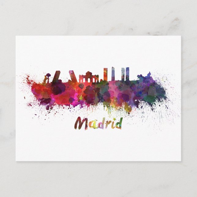 Madrid skyline in watercolor postcard (Front)