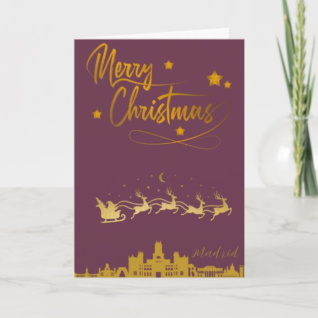 Madrid Skyline Merry Christmas  Card (Front)