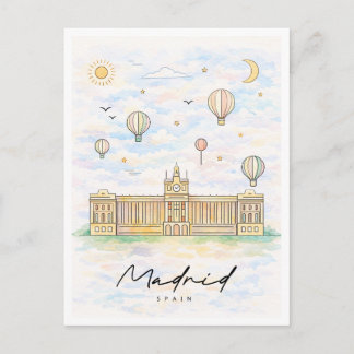 Madrid Skyline Watercolor | Spain Travel Holiday Postcard