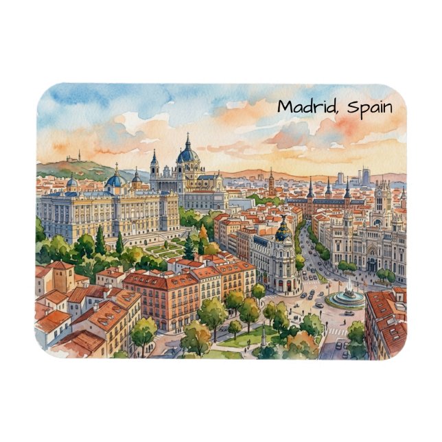 Madrid Spain Architecture Watercolor Painting Magnet (Horizontal)