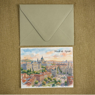 Madrid Spain Architecture Watercolor Painting Postcard