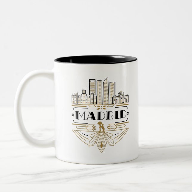 Madrid Spain Art Deco Souvenir Aesthetic Two-Tone Coffee Mug (Left)