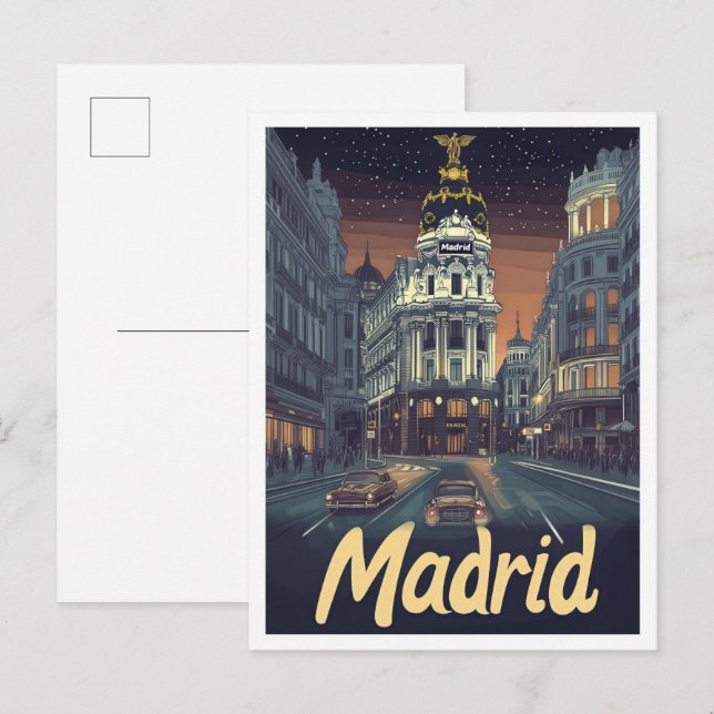 Madrid Spain Art Vintage Travel Illustration Postcard (Front/Back)