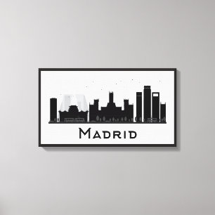 Madrid, Spain   Black & White City Skyline Canvas Print