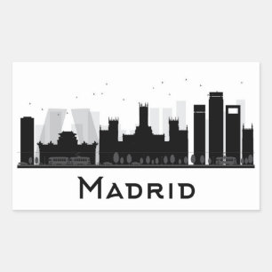 Madrid, Spain Black & White City Skyline Rectangular Sticker