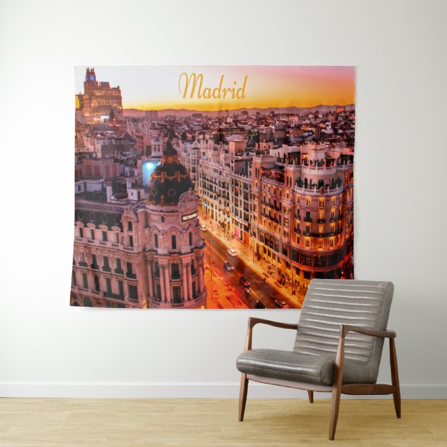 Madrid Spain Capitol City Skyline Tapestry (In Situ (Horizontal))