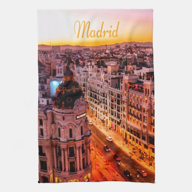 Madrid Spain Capitol City Skyline Tea Towel (Vertical)