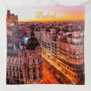 Madrid Spain Capitol City Skyline Trinket Trays