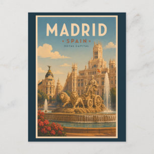 Madrid Spain Cibeles Fountain Illustration Travel Postcard