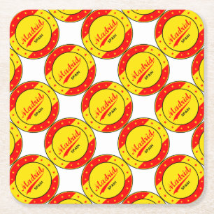 Madrid, Spain, circle, red Square Paper Coaster