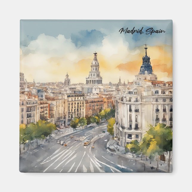 Madrid Spain City Silhouette Watercolor Painting Magnet (Front)