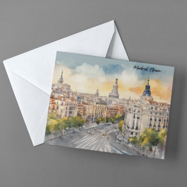 Madrid Spain City Silhouette Watercolor Painting Postcard (madrid spain panorama postcard)