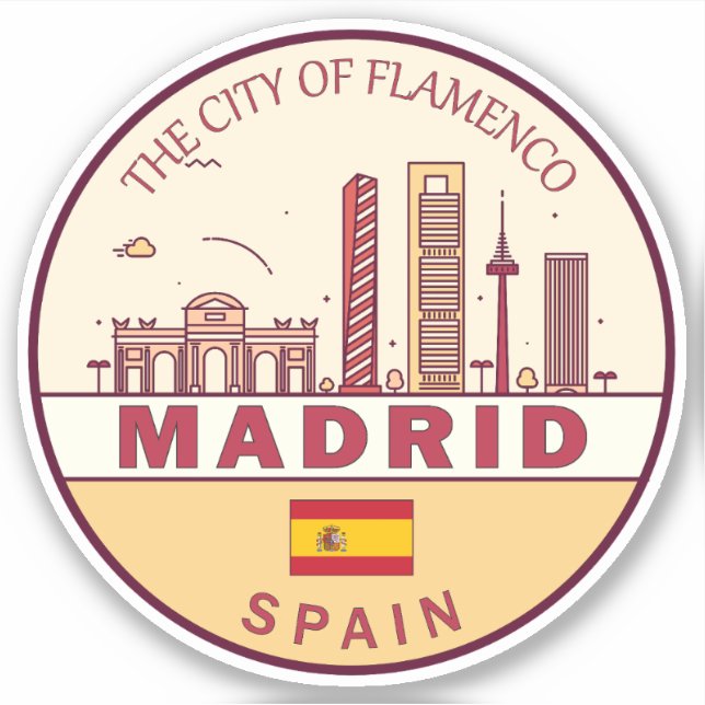 Madrid Spain City Skyline Emblem (Front)