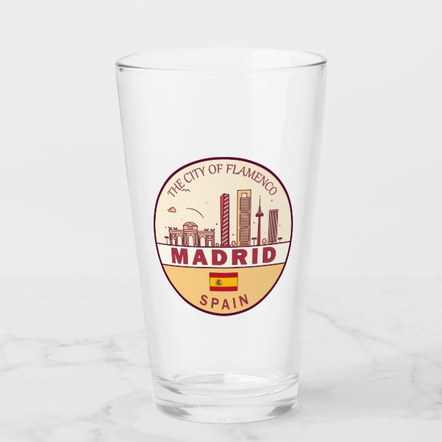 Madrid Spain City Skyline Emblem Glass (Front)