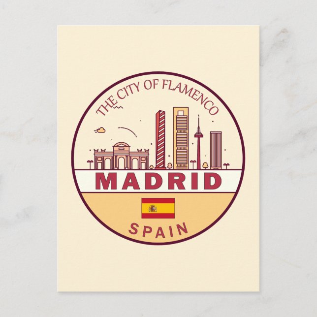 Madrid Spain City Skyline Emblem Postcard (Front)